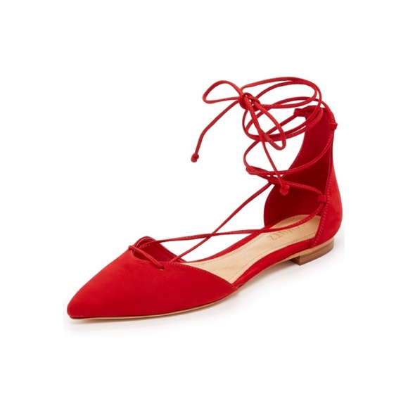 Beautiful red suede lace up flats - Picture 1 of 8